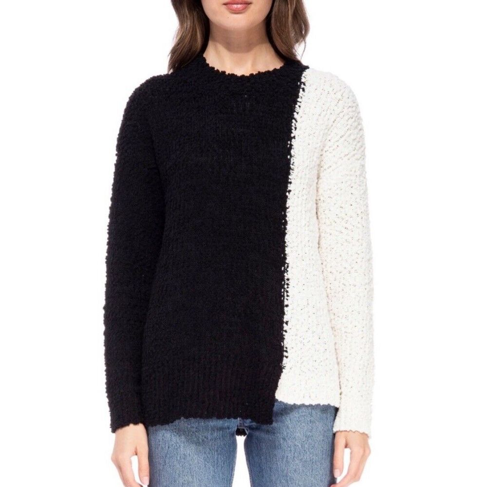 Bobeau Popcorn Knit Sweater, Size XS Winter Colorblock White & Black Pullover